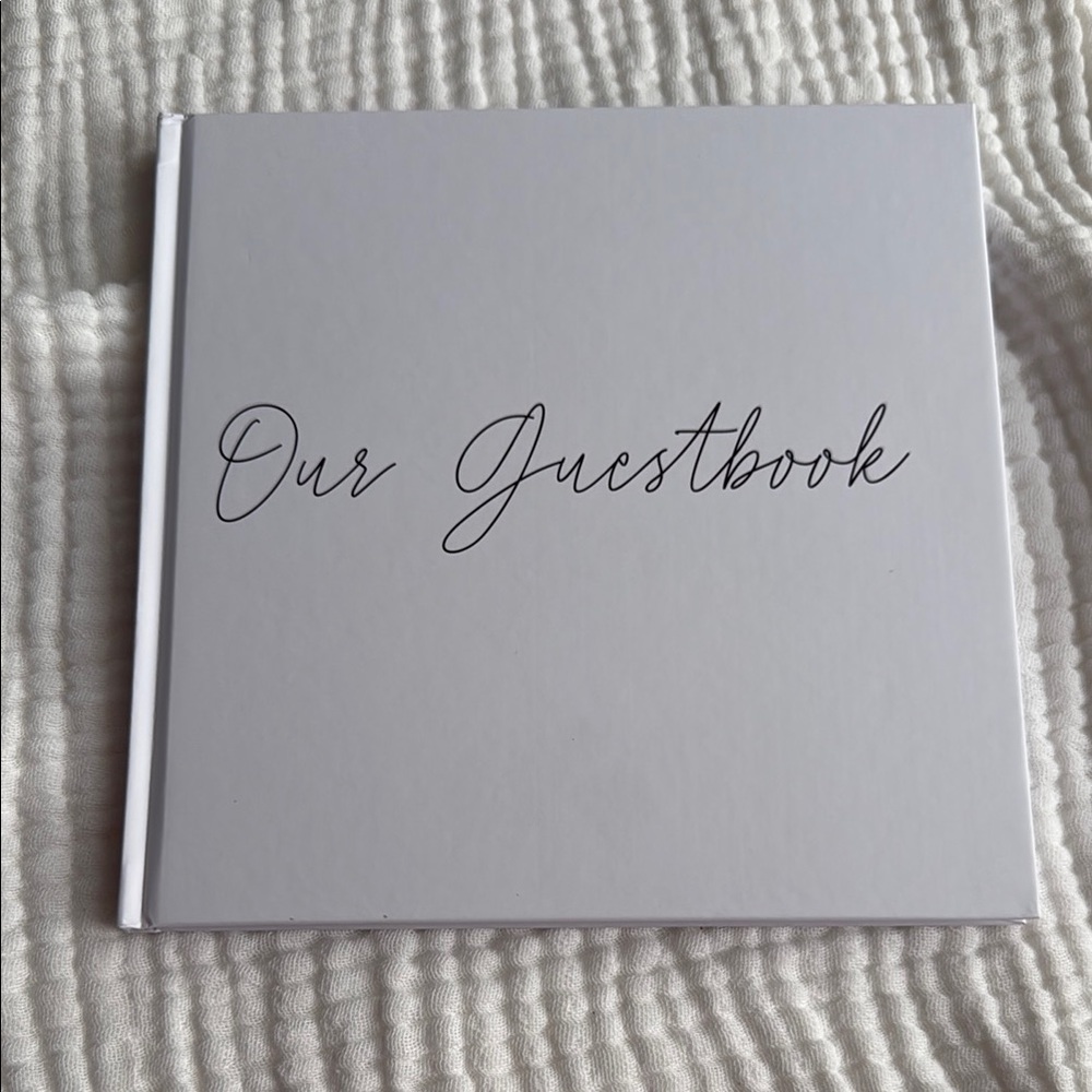 White Guestbook with pen and acrylic sign